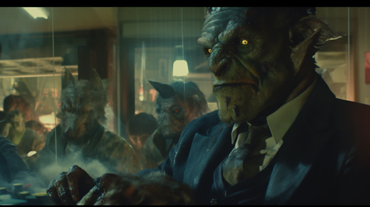 A goblin boss in a smoky bar